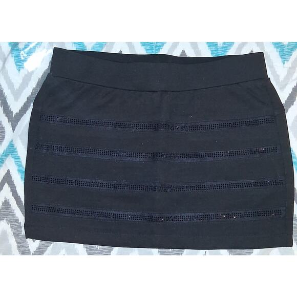 Black Mini Skirt with Sequin Stripe Detail ---Its Sparkle Time!! - Picture 1 of 2